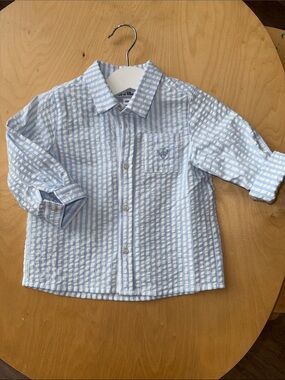 Tartine et Chocolat Light Blue & White Striped Seersucker Button-Down